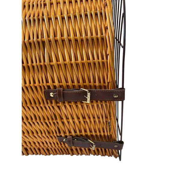 Medium Wicker Pet Carrier Plaid Lining Cat Dog Travel Vacation Luggage - Picture 10 of 16